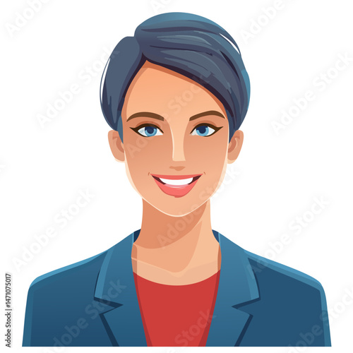 Flat Vector. Portrait of only one Woman. Simple Background.