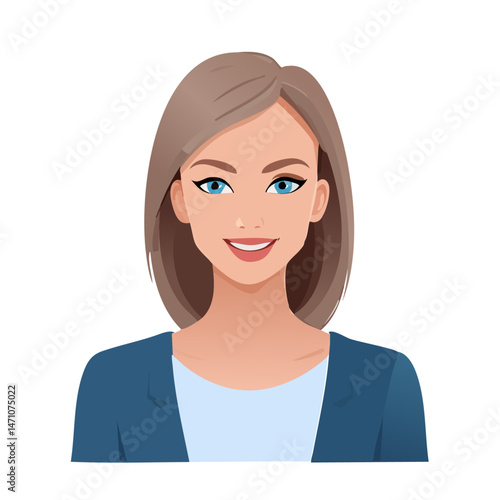 Flat Vector. Portrait of only one Woman. Simple Background.