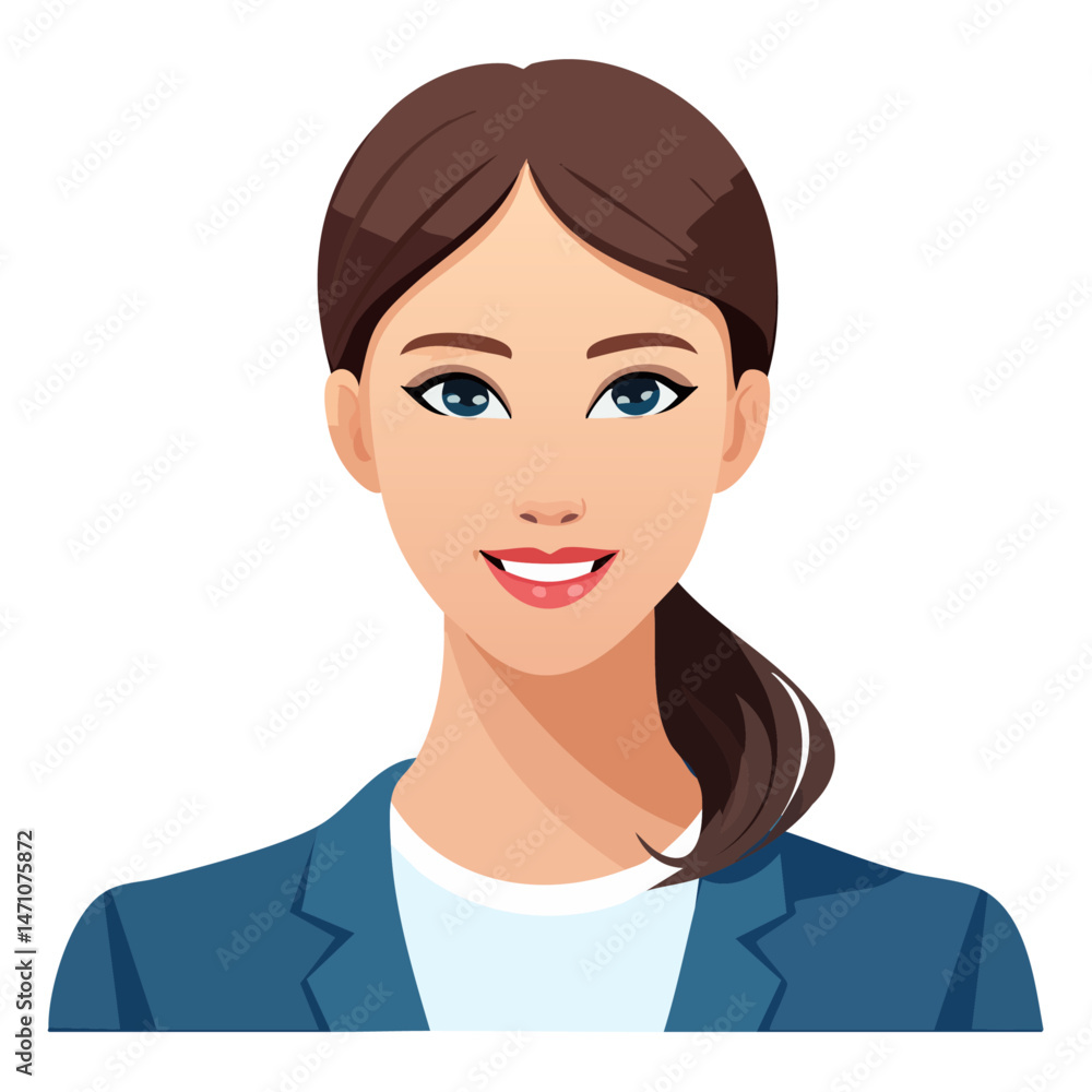 Flat Vector. Portrait of only one Woman. Simple Background. Flat Vector. Portrait of only one Woman. Simple Background.
