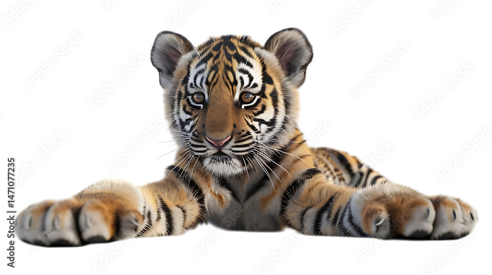 Fototapeta premium A tiger cub with a transparent background.
