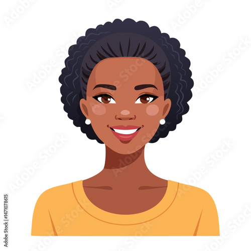 Flat Vector. Portrait of only one Woman. Simple Background.