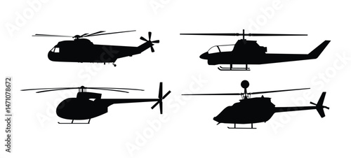 Helicopter Silhouette Set Art Design