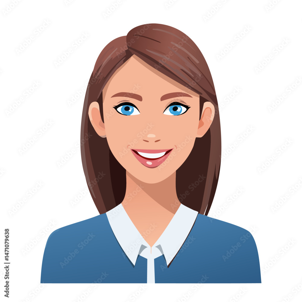 Flat Vector. Portrait of only one Woman. Simple Background. Flat Vector. Portrait of only one Woman. Simple Background.