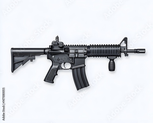 A black semi-automatic rifle with a black stock, a black handguard, and a black magazine