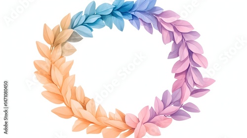 A circle of pastel leaves, transitioning from blue to purple