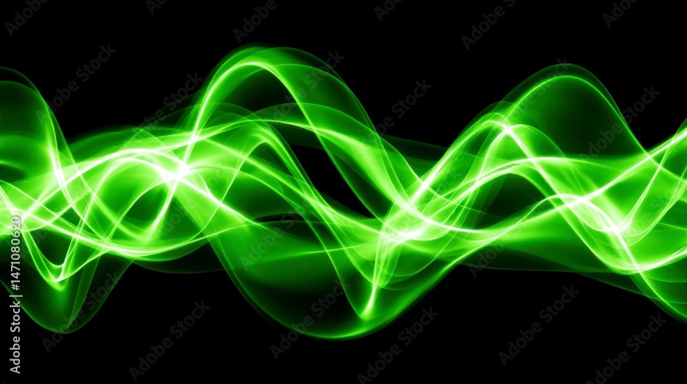 Obraz premium Abstract Green Wave Light Pattern Creating Dynamic Motion and Flow Against a Dark Background