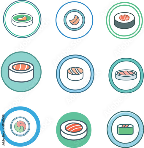 food restaurant sushi icon set vector illustration