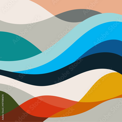 Vibrant abstract wave art design colorful flowing curves modern minimalist style soothing palette