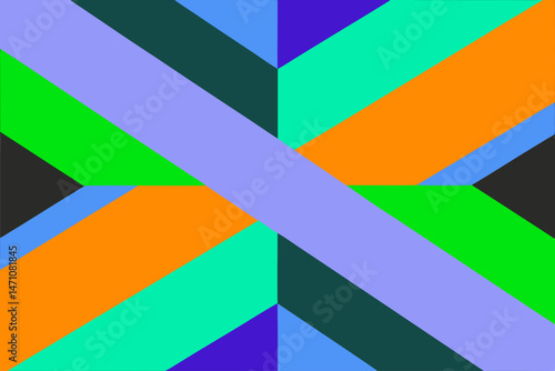 Vibrant geometric art intersecting color blocks create dynamic visual energy with bold hues and