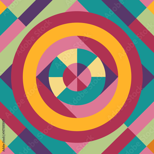 Vibrant geometric art concentric circles bold colors create a captivating visual experience