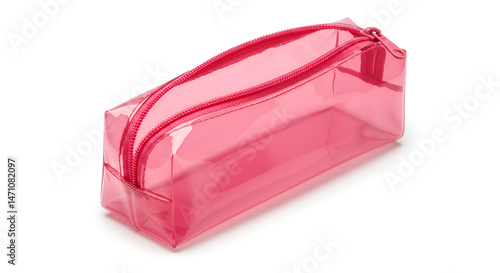 Plastic pencil case, opened and empty, on white background