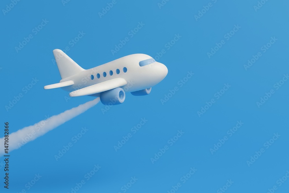 Fototapeta premium Simple Airplane Flying in Blue Sky Against Minimal Background