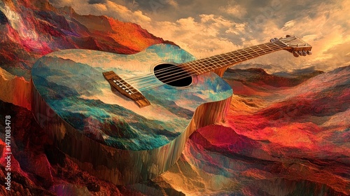 Acoustic Rhapsody, The Guitar's Soul Echoing Through Colorful Landscapes