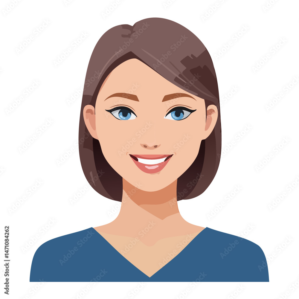 Flat Vector. Portrait of only one Woman. Simple Background. Flat Vector. Portrait of only one Woman. Simple Background.