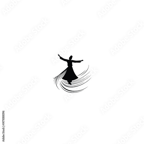 Sufi Whirling Dervish silhouette on white background