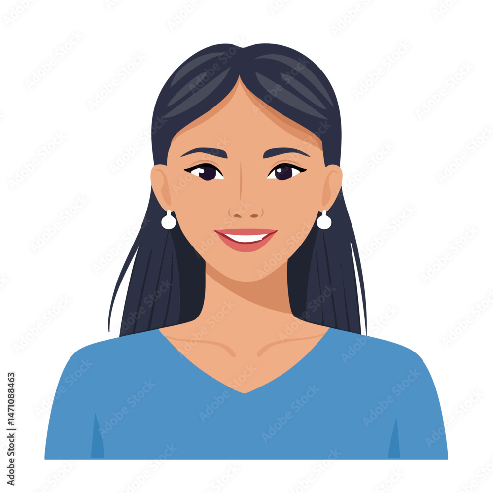 Fototapeta premium Flat Vector. Portrait of only one Woman. Simple Background.