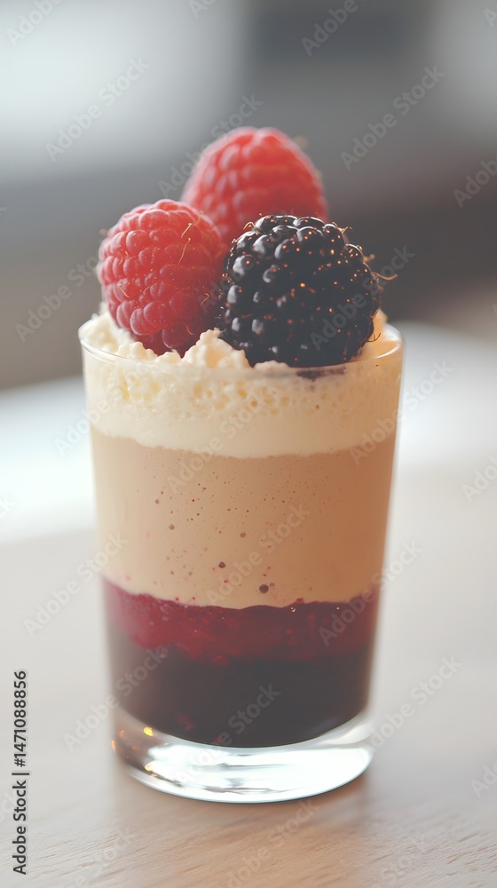 Layered Chocolate Mousse Dessert with Raspberries and Blackberries Layered Chocolate Mousse Dessert with Raspberries and Blackberries
