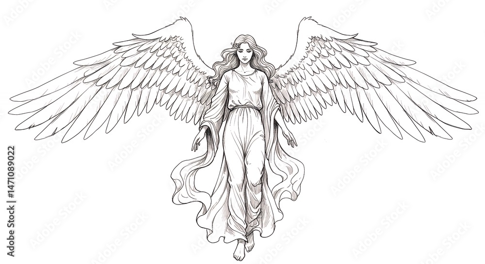 Line art winged figure illustration Line art winged figure illustration