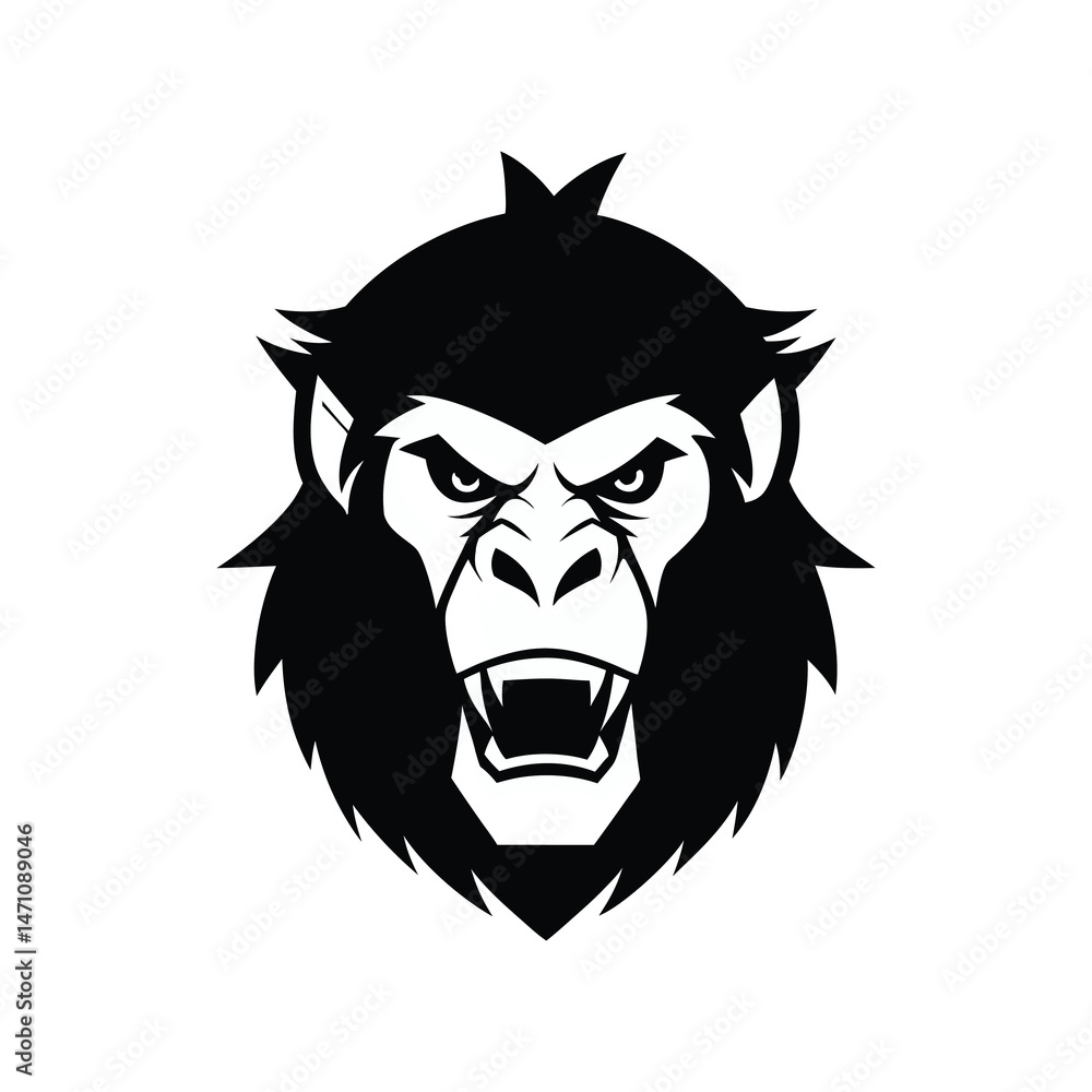 Obraz premium Flat and Minimal Fierce gorilla head icon of silhouette vector illustration on white