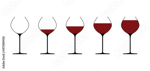 Set of Wine Glass Icons Including Empty Glass