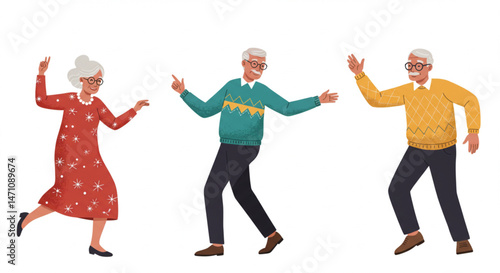 Old people elderly dancing for commercial use, vibrant vector style