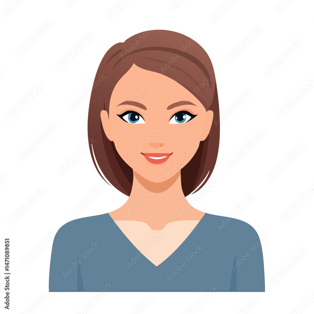 Flat Vector. Portrait of only one Woman. Simple Background. Flat Vector. Portrait of only one Woman. Simple Background.