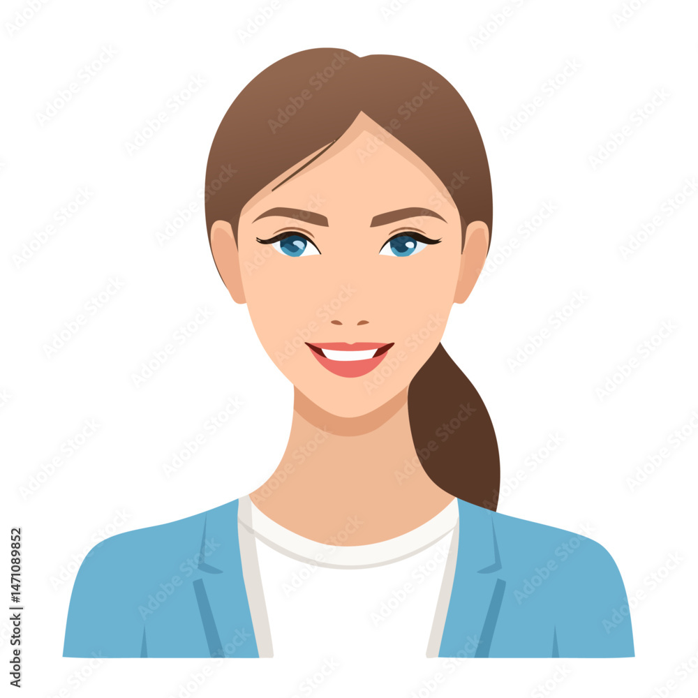 Flat Vector. Portrait of only one Woman. Simple Background. Flat Vector. Portrait of only one Woman. Simple Background.