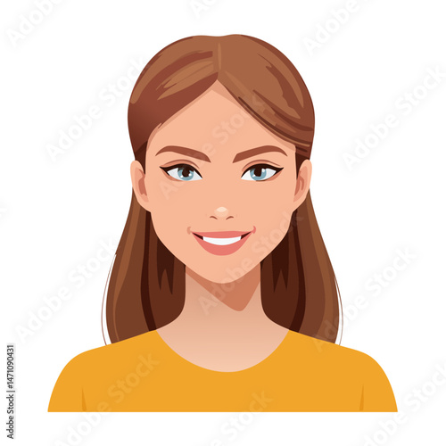 Flat Vector. Portrait of only one Woman. Simple Background.