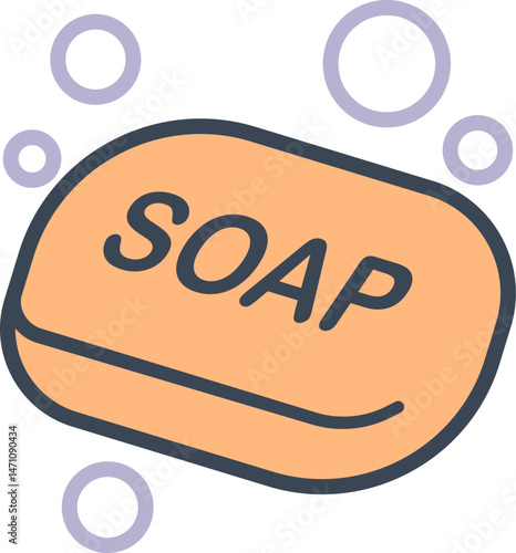 Soap bar icon with bubbles flat vector