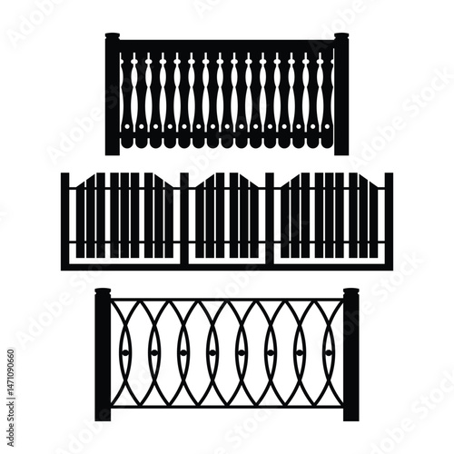 Black Fence on White Background