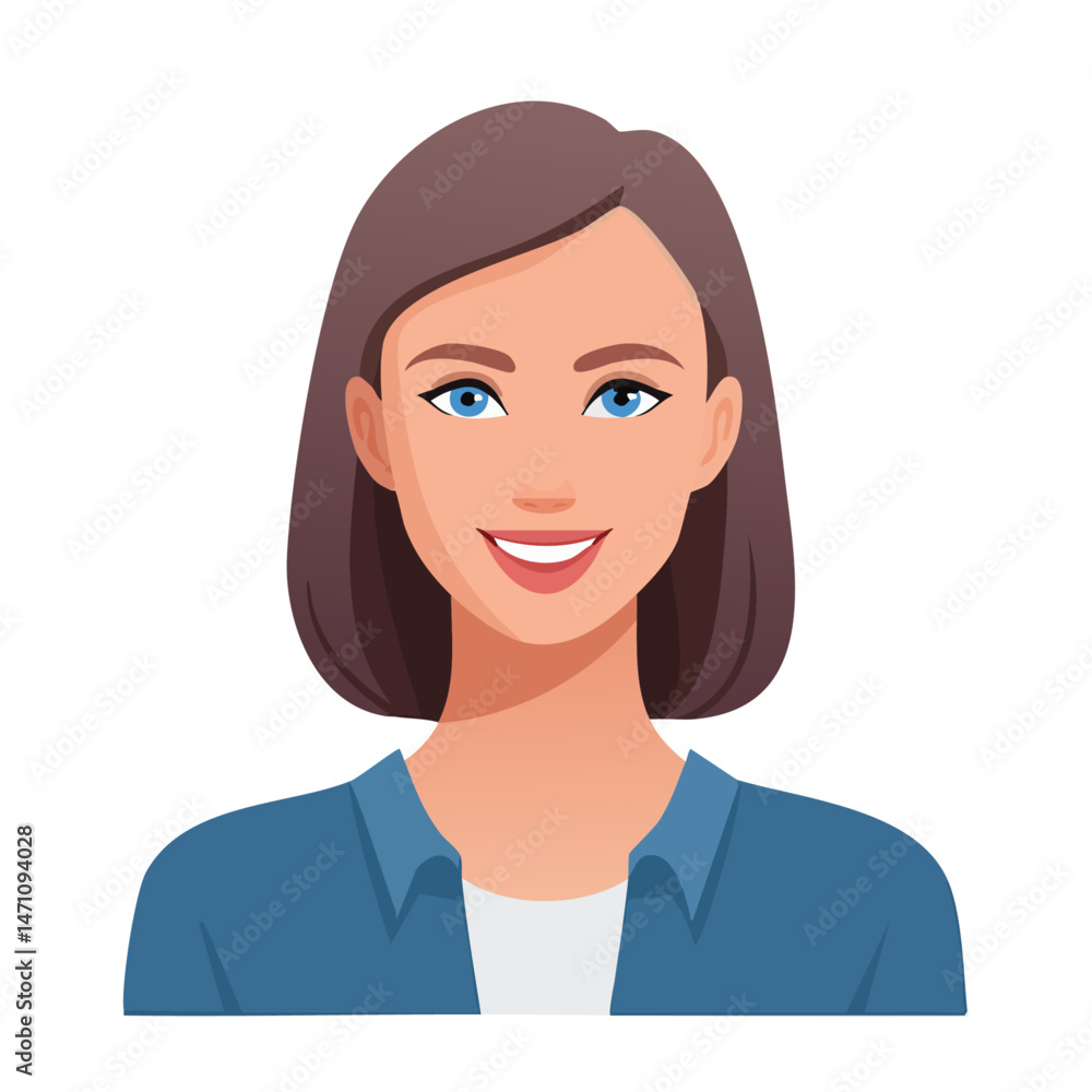 Flat Vector. Portrait of only one Woman. Simple Background. Flat Vector. Portrait of only one Woman. Simple Background.