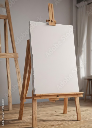 Wallpaper Mural Close-up view of an easel's sturdy wooden base and blank canvas , natural, professional Torontodigital.ca