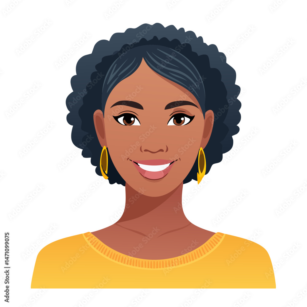 Flat Vector. Portrait of only one Woman. Simple Background. Flat Vector. Portrait of only one Woman. Simple Background.