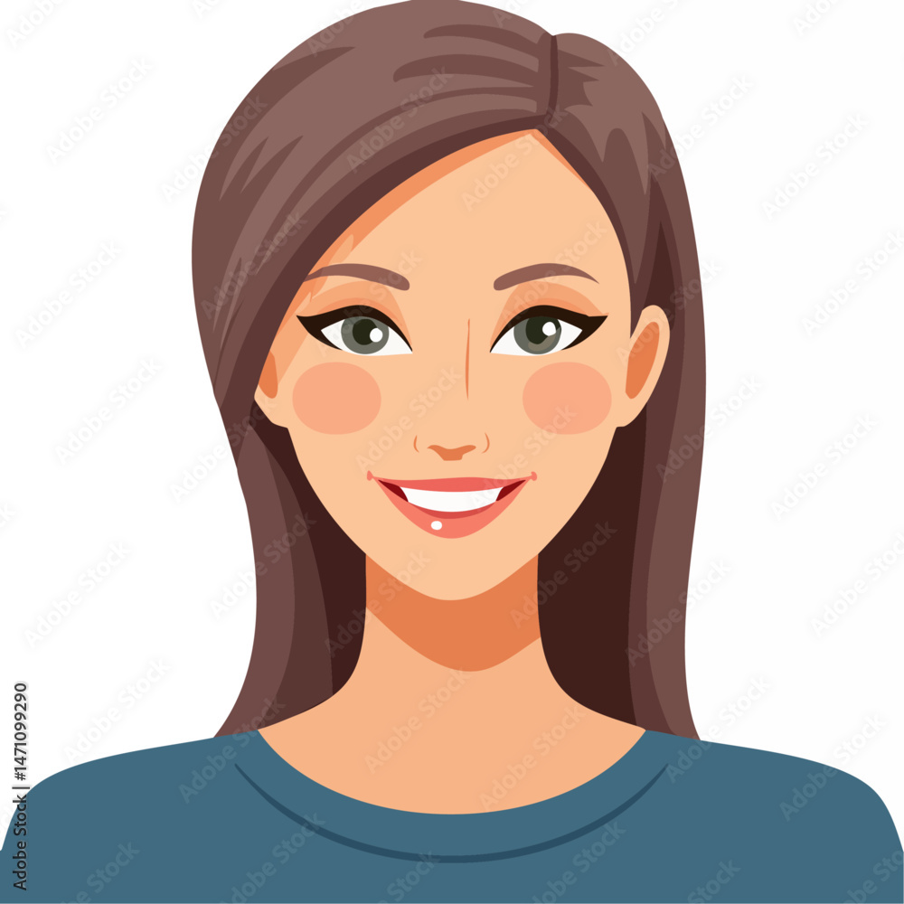 Fototapeta premium Flat Vector. Portrait of only one Woman. Simple Background.
