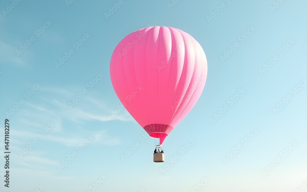 Fototapeta premium A Solo Pink Hot Air Balloon Floating In The Sky. High quality
