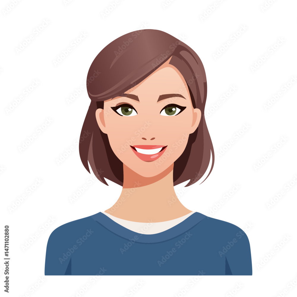 Flat Vector. Portrait of only one Woman. Simple Background. Flat Vector. Portrait of only one Woman. Simple Background.