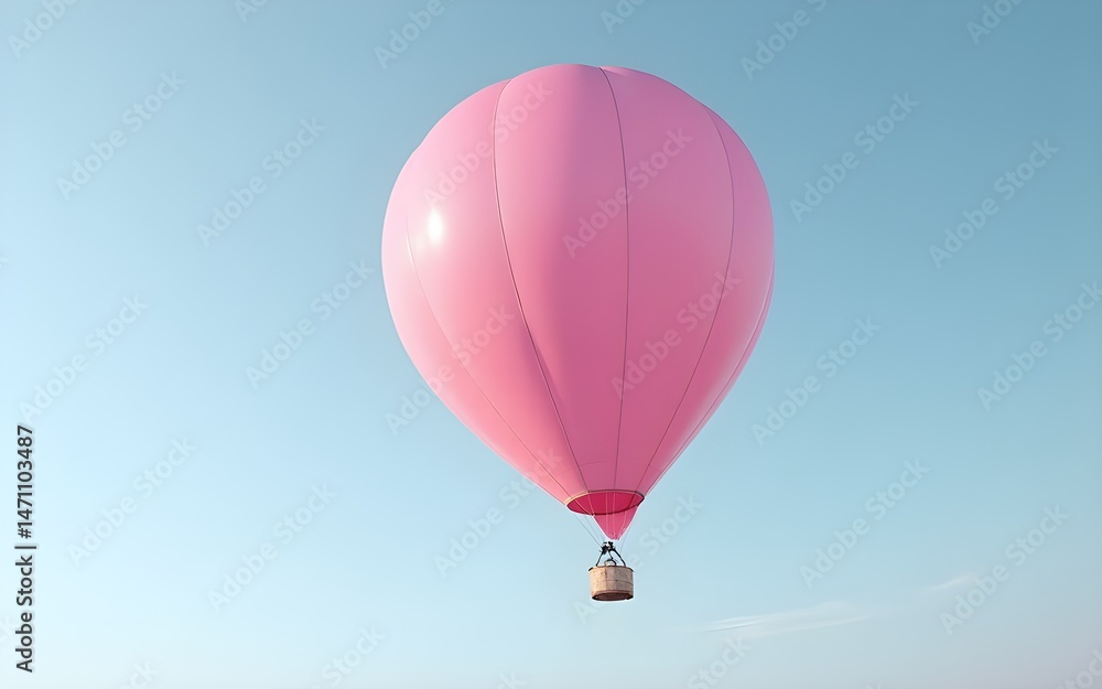Fototapeta premium A Solo Pink Hot Air Balloon Floating In The Sky. High quality
