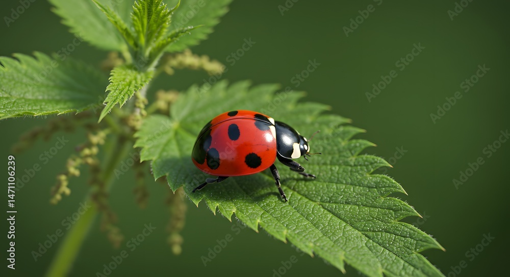 Fototapeta premium Ladybug Resting on a Leaf in Natural Green Environment