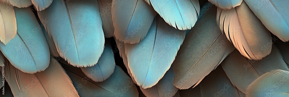 Obraz premium Close-up of overlapping teal and beige feathers