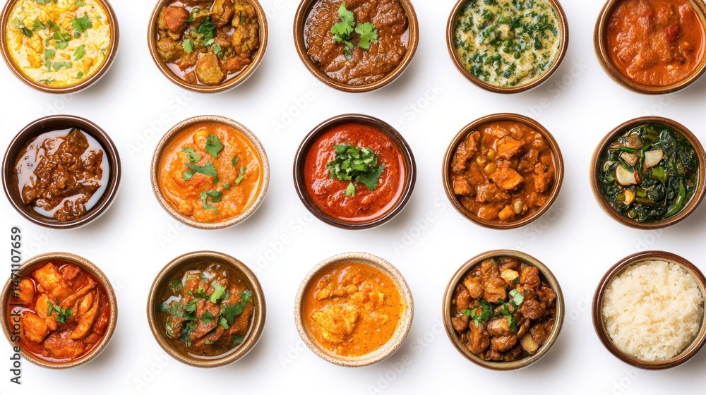 Assorted Indian Curries in Small Bowls Assorted Indian Curries in Small Bowls