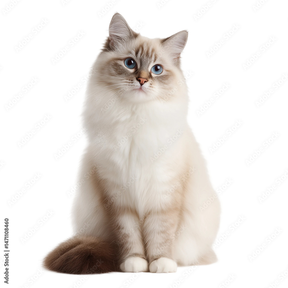 Cute Ragdoll cat sits upright with natural posture,PNG,clipart,transparent,clean and minimal look Cute Ragdoll cat sits upright with natural posture,PNG,clipart,transparent,clean and minimal look