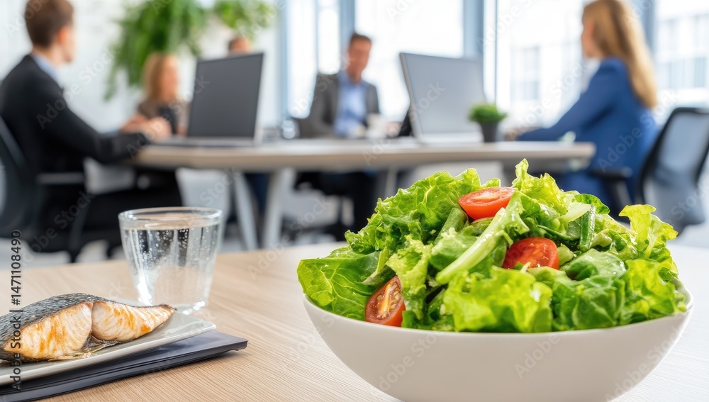 Office Lunch Break, Salad and Fish Office Lunch Break, Salad and Fish
