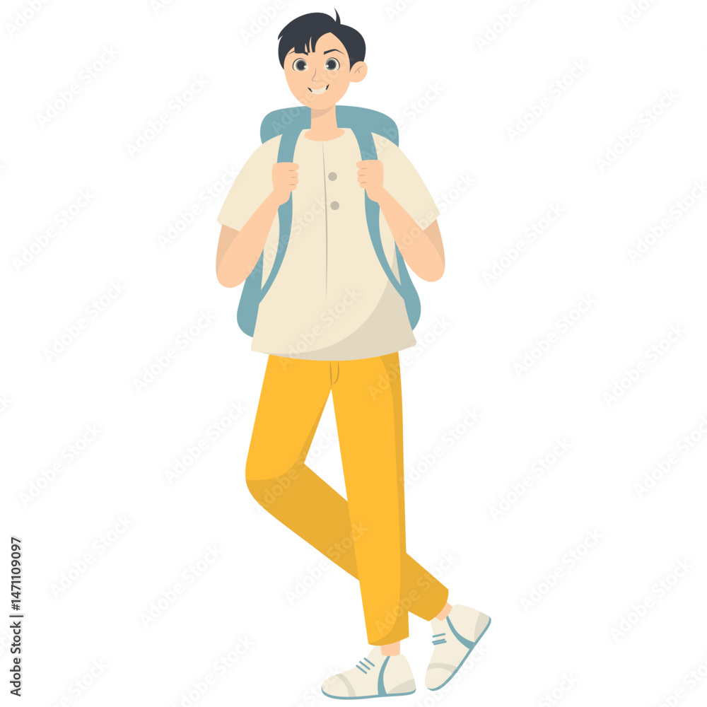 Fototapeta premium Campus Student Cartoon Illustration. Isolated on White Background.