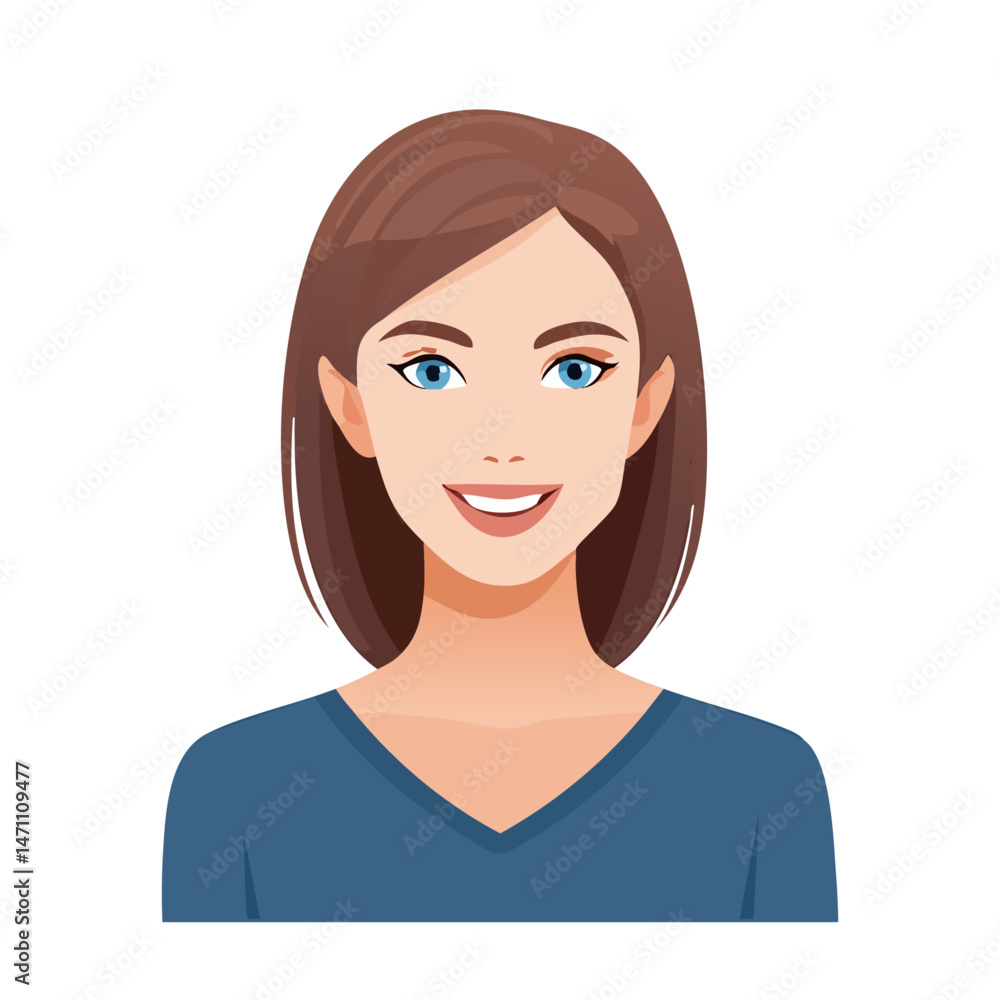 Flat Vector. Portrait of only one Woman. Simple Background. Flat Vector. Portrait of only one Woman. Simple Background.