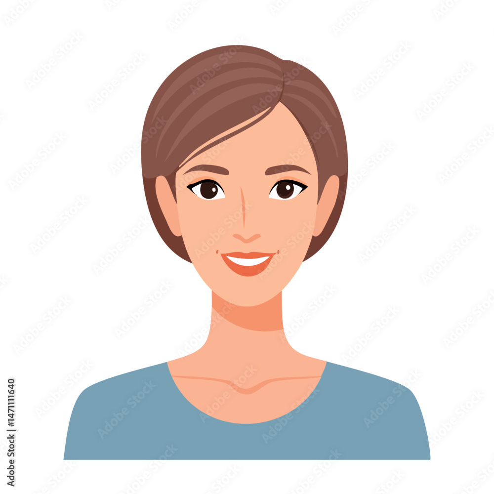 Flat Vector. Portrait of only one Woman. Simple Background. Flat Vector. Portrait of only one Woman. Simple Background.