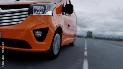 3d minibus is traveling on the highway