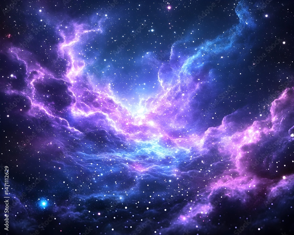 A vibrant nebula swirls with shades of pink and blue against a backdrop of a starry night sky A vibrant nebula swirls with shades of pink and blue against a backdrop of a starry night sky