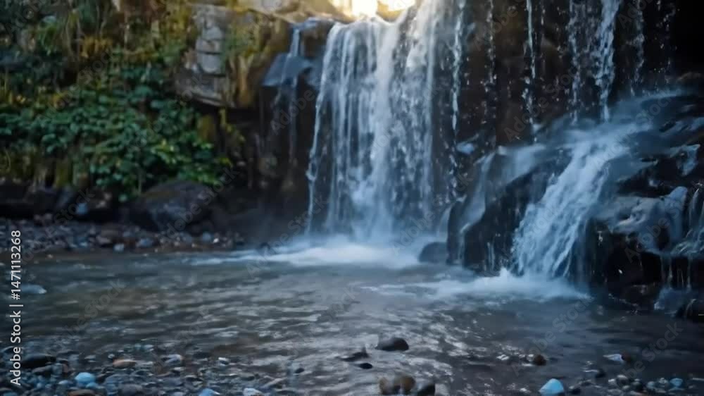 Serene Waterfall Cascading into Rocky Creek Bed Serene Waterfall Cascading into Rocky Creek Bed