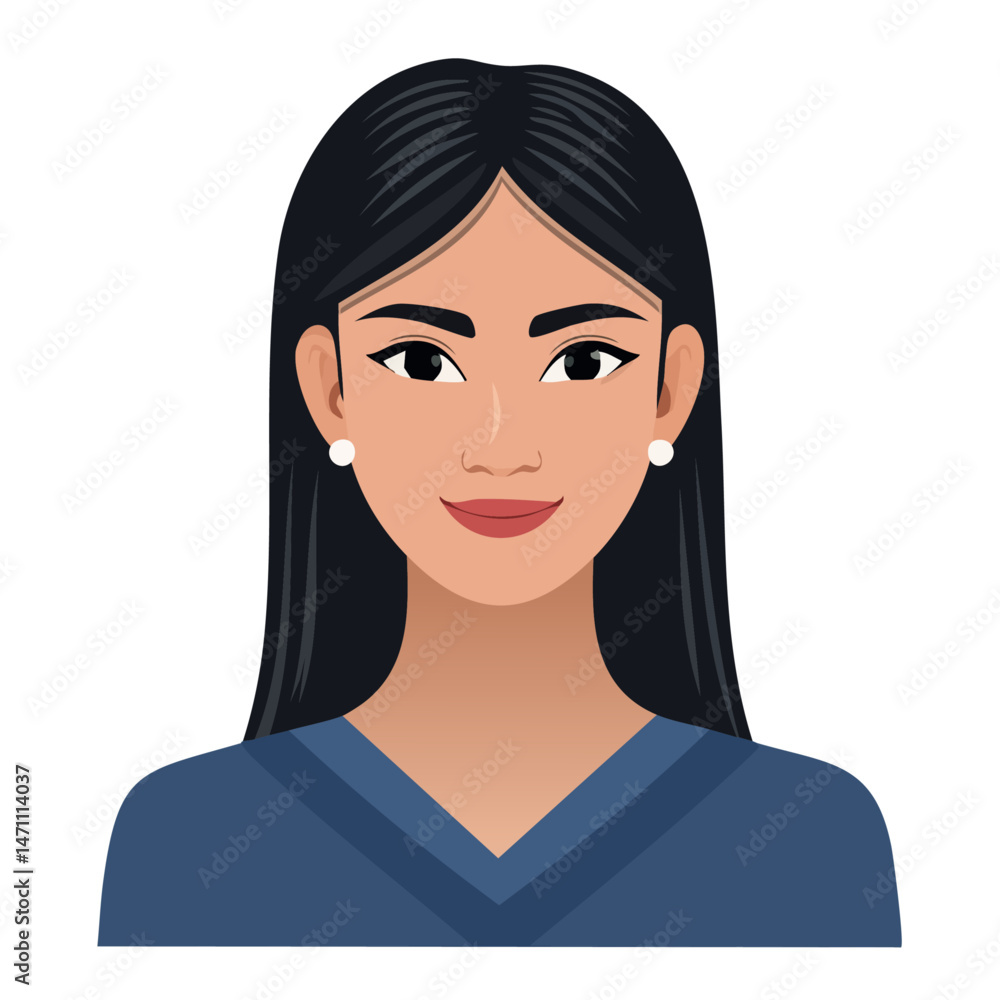 Fototapeta premium Flat Vector. Portrait of only one Woman. Simple Background.