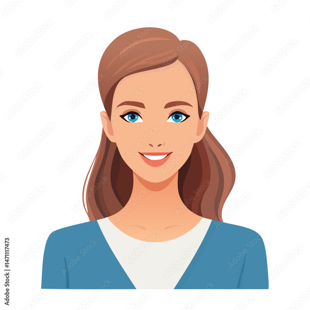 Flat Vector. Portrait of only one Woman. Simple Background. Flat Vector. Portrait of only one Woman. Simple Background.